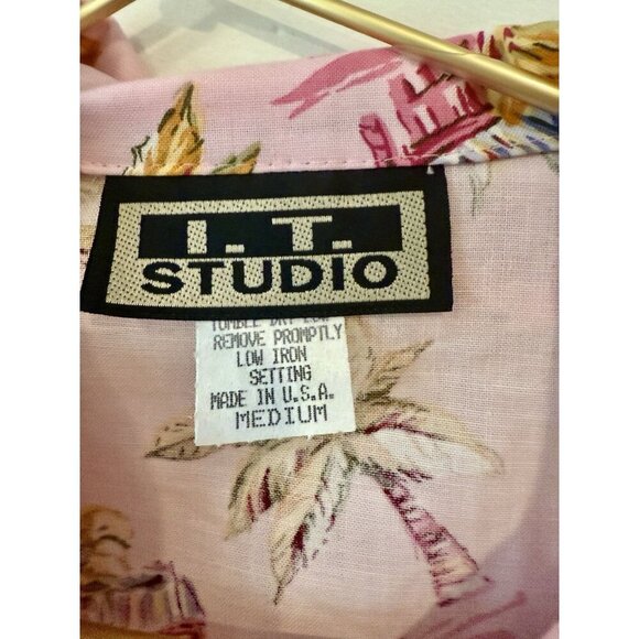 Vintage Pink Palm Tree Button Up Hawaiian Shirt Sz Medium USA NWT - Picture 5 of 7